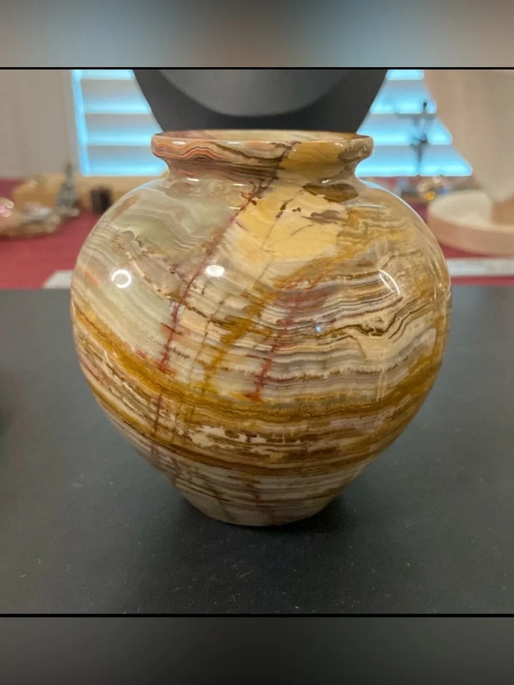 Natural stone vase colorful 4” tall Guc